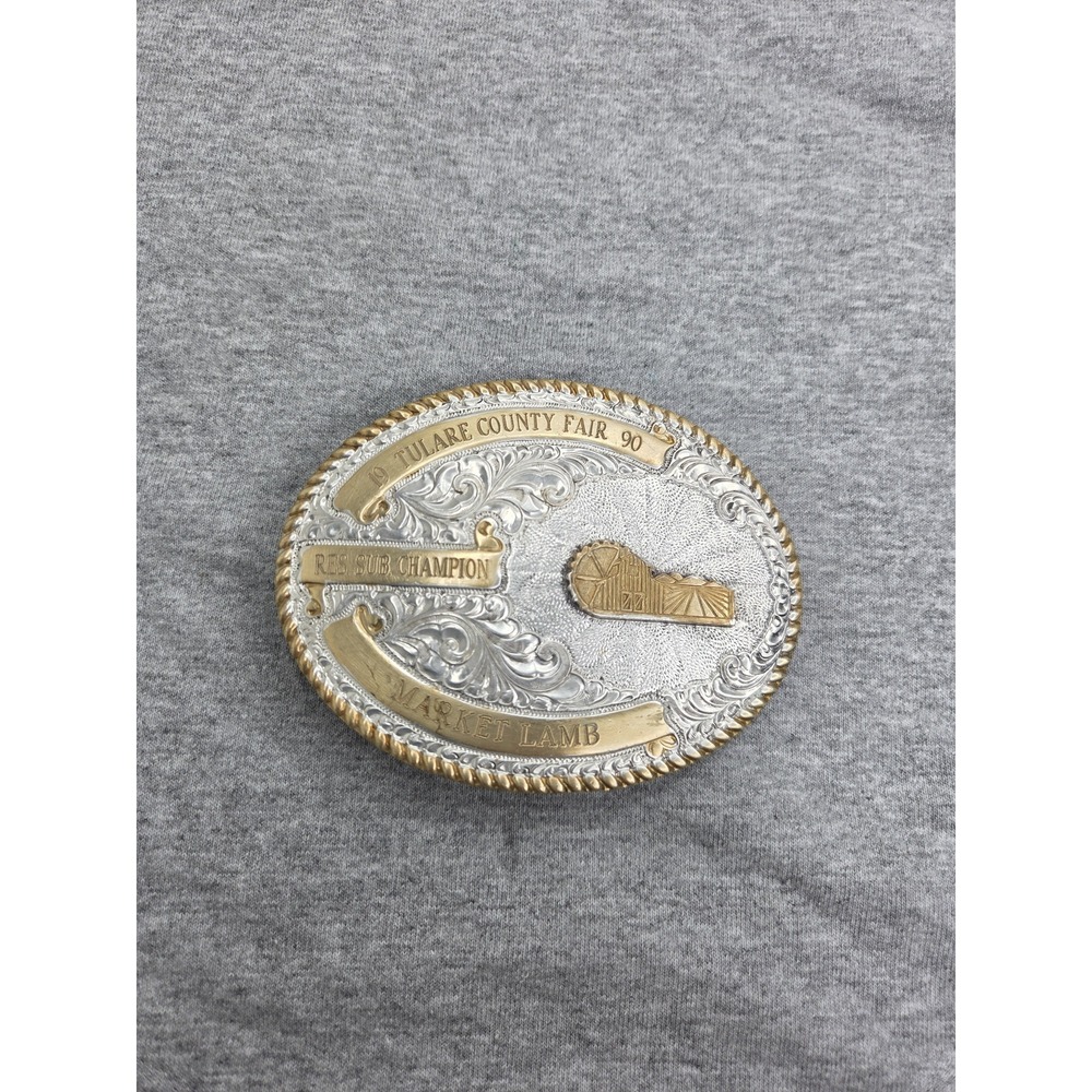Crumrine 1990 Tulare County California Fair Market Lamb Champion Trophy Buckle